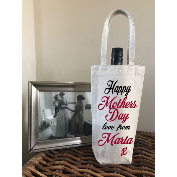 Personalised Happy Mothers Day Cotton Bottle Bag - Maria Design